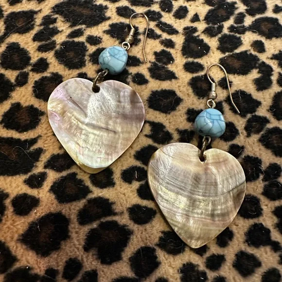 Turquoise Heart Shell Earrings - Picture 5 of 8